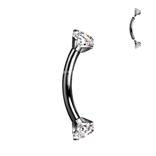 Implant Grade Titanium Internally Threaded Curved Barbell With Prong Set CZ Ends Barbell Skin Metals