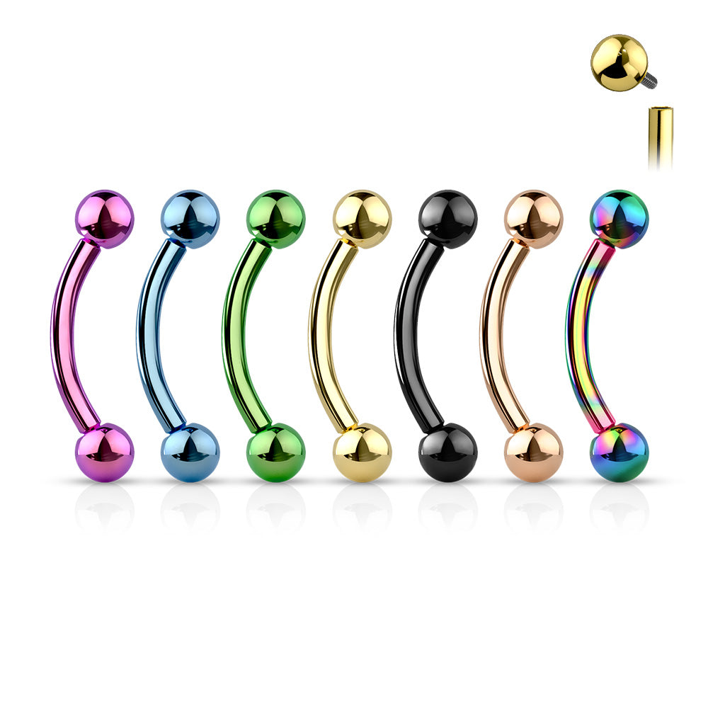 Implant Grade Titanium Internally Threaded PVD Plated Curved Barbell Barbell Skin Metals