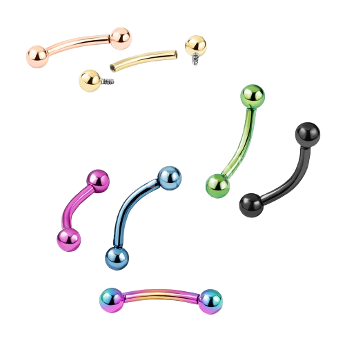 Implant Grade Titanium Internally Threaded PVD Plated Curved Barbell Barbell Skin Metals