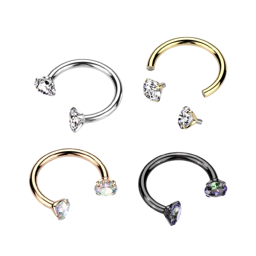 Implant Grade Titanium Internally Threaded Prong Set CZ Horseshoe Horseshoe Skin Metals