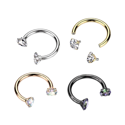 Implant Grade Titanium Internally Threaded Prong Set CZ Horseshoe Horseshoe Skin Metals