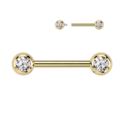 Implant Grade Titanium Internally Threaded Nipple Barbell With Pressed Fit CZ Set Ball Ends Nipple Barbell Skin Metals