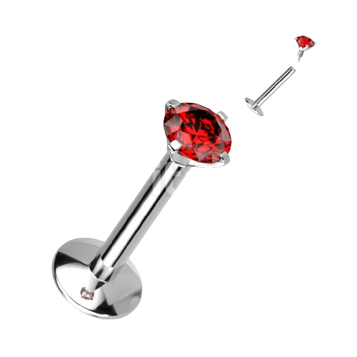Implant Grade Titanium Internally Threaded 4mm Convex Base Labret With Prong Set CZ Extended Thread Top Labret Skin Metals