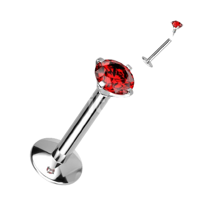 Implant Grade Titanium Internally Threaded 4mm Convex Base Labret With Prong Set CZ Extended Thread Top Labret Skin Metals