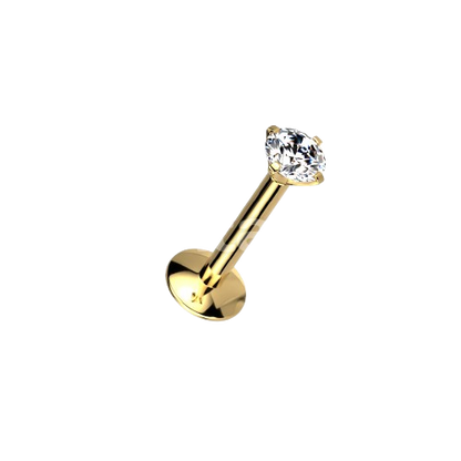 Implant Grade Titanium Internally Threaded 4mm Convex Base Labret With Prong Set CZ Extended Thread Top Labret Skin Metals