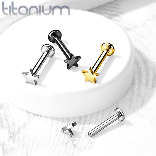 Implant Grade Titanium Internally Threaded Star Top Labret Stud Labret Skin Metals