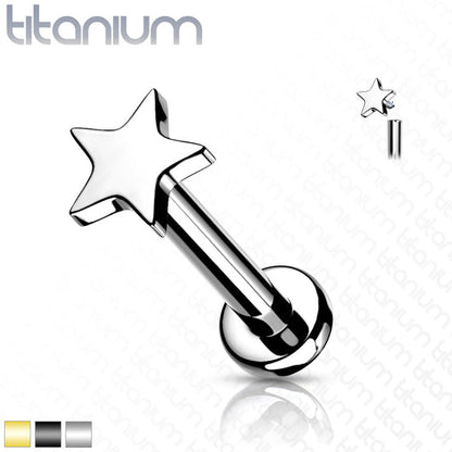 Implant Grade Titanium Internally Threaded Star Top Labret Stud Labret Skin Metals 1/4" (6mm) Steel/Clear