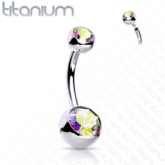 Internally Threaded Double Clear Gem Ball Navel Ring 316L Surgical Steel Navel Ring Impulse Piercings