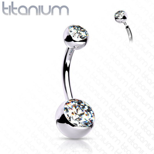 Internally Threaded Double Clear Gem Ball Navel Ring 316L Surgical Steel Navel Ring Impulse Piercings