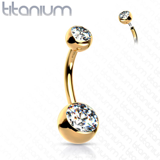 Internally Threaded Double Clear Gem Ball Navel Ring 316L Surgical Steel Navel Ring Impulse Piercings