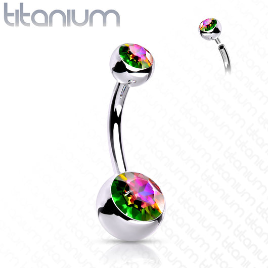 Internally Threaded Double Clear Gem Ball Navel Ring 316L Surgical Steel Navel Ring Impulse Piercings