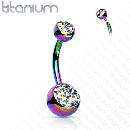 Internally Threaded Double Clear Gem Ball Navel Ring 316L Surgical Steel Navel Ring Impulse Piercings