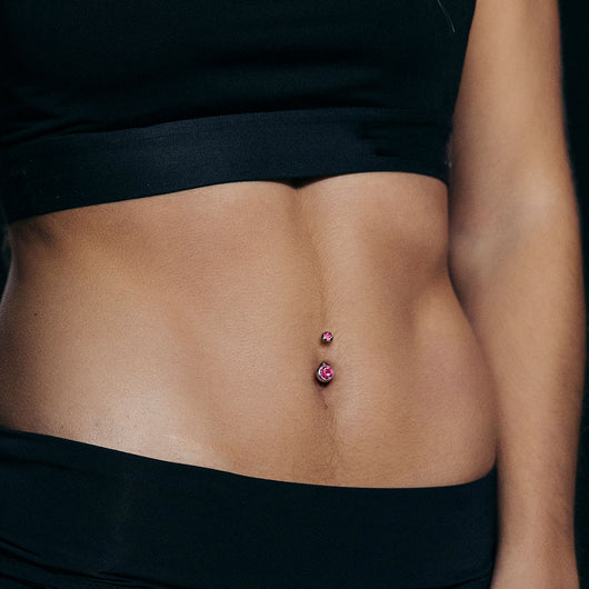 Implant Grade Titanium Internally Threaded Double Jewel Belly Button Ring Navel Ring Skin Metals