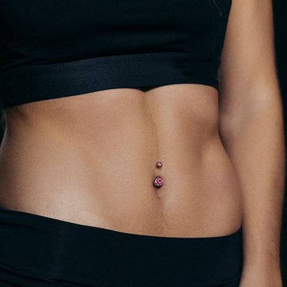 Implant Grade Titanium Internally Threaded Double Jewel Belly Button Ring Navel Ring Skin Metals