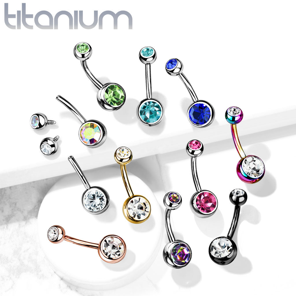 Internally Threaded Double Clear Gem Ball Navel Ring 316L Surgical Steel Navel Ring Impulse Piercings