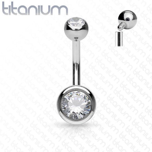 Internally Threaded Double Clear Gem Ball Navel Ring 316L Surgical Steel Navel Ring Impulse Piercings