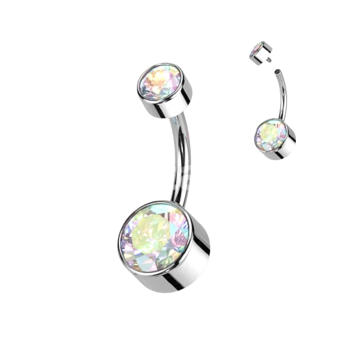 Implant Grade Titanium Internally Threaded Bezel Set Round Swarovski Double Crystal Belly Ring Belly Button Ring Skin Metals
