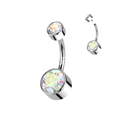 Implant Grade Titanium Internally Threaded Bezel Set Round Swarovski Double Crystal Belly Ring Belly Button Ring Skin Metals