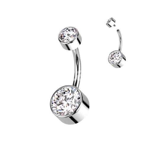 Implant Grade Titanium Internally Threaded Bezel Set Round Swarovski Double Crystal Belly Ring Belly Button Ring Skin Metals