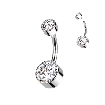Implant Grade Titanium Internally Threaded Bezel Set Round Swarovski Double Crystal Belly Ring Belly Button Ring Skin Metals