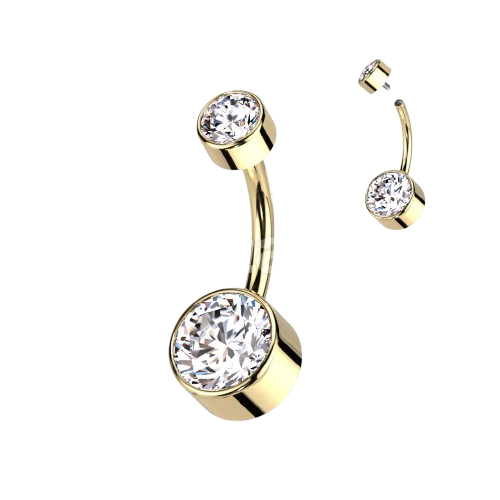 Implant Grade Titanium Internally Threaded Bezel Set Round Swarovski Double Crystal Belly Ring Belly Button Ring Skin Metals