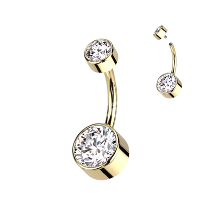 Implant Grade Titanium Internally Threaded Bezel Set Round Swarovski Double Crystal Belly Ring Belly Button Ring Skin Metals