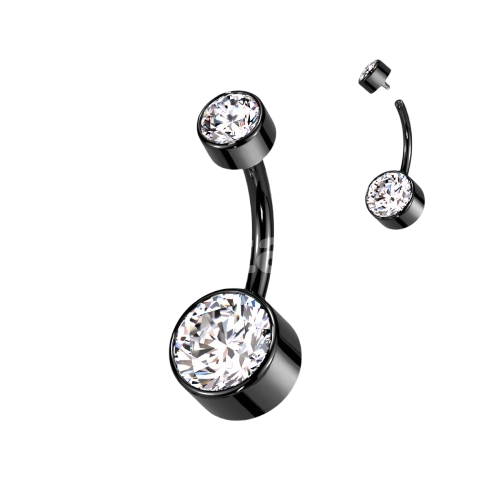 Implant Grade Titanium Internally Threaded Bezel Set Round Swarovski Double Crystal Belly Ring Belly Button Ring Skin Metals