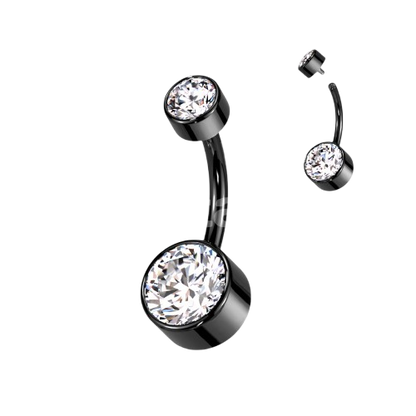 Implant Grade Titanium Internally Threaded Bezel Set Round Swarovski Double Crystal Belly Ring Belly Button Ring Skin Metals