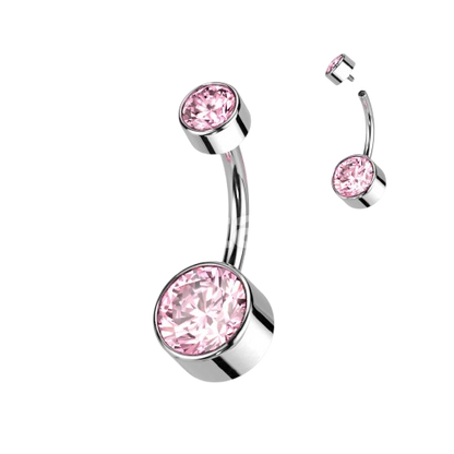 Implant Grade Titanium Internally Threaded Bezel Set Round Swarovski Double Crystal Belly Ring Belly Button Ring Skin Metals