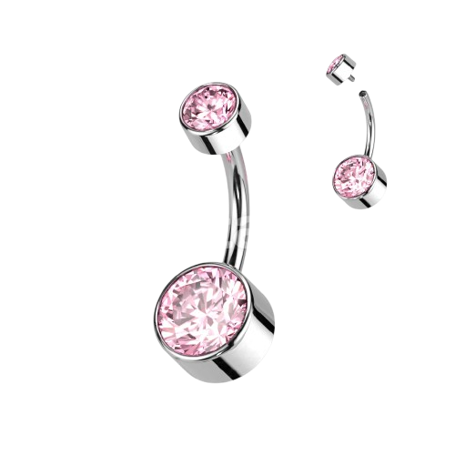Implant Grade Titanium Internally Threaded Bezel Set Round Swarovski Double Crystal Belly Ring Belly Button Ring Skin Metals