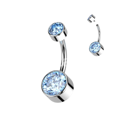 Implant Grade Titanium Internally Threaded Bezel Set Round Swarovski Double Crystal Belly Ring Belly Button Ring Skin Metals