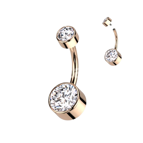 Implant Grade Titanium Internally Threaded Bezel Set Round Swarovski Double Crystal Belly Ring Belly Button Ring Skin Metals