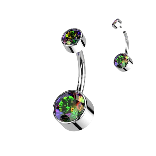 Implant Grade Titanium Internally Threaded Bezel Set Round Swarovski Double Crystal Belly Ring Belly Button Ring Skin Metals