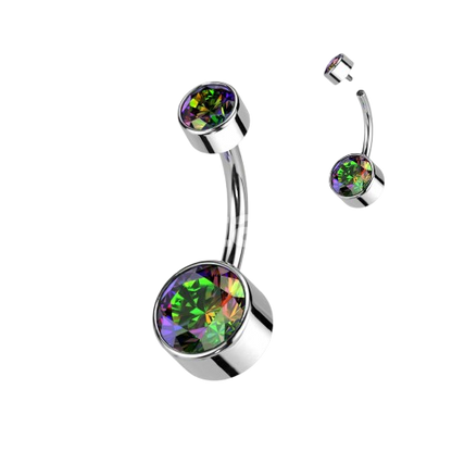 Implant Grade Titanium Internally Threaded Bezel Set Round Swarovski Double Crystal Belly Ring Belly Button Ring Skin Metals