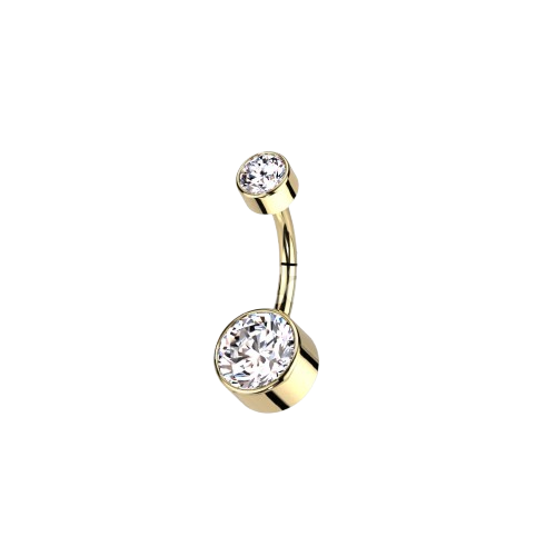 Implant Grade Titanium Internally Threaded Bezel Set Round Swarovski Double Crystal Belly Ring Belly Button Ring Skin Metals