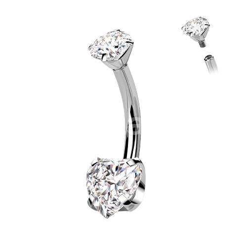 Implant Grade Titanium Internally Threaded Round CZ Top With Bottom Prong Set Heart CZ Belly Button Ring Belly Button Ring Skin Metals