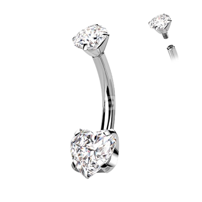 Implant Grade Titanium Internally Threaded Round CZ Top With Bottom Prong Set Heart CZ Belly Button Ring Belly Button Ring Skin Metals