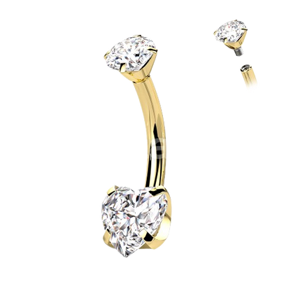 Implant Grade Titanium Internally Threaded Round CZ Top With Bottom Prong Set Heart CZ Belly Button Ring Belly Button Ring Skin Metals