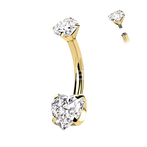 Implant Grade Titanium Internally Threaded Round CZ Top With Bottom Prong Set Heart CZ Belly Button Ring Belly Button Ring Skin Metals