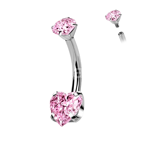 Implant Grade Titanium Internally Threaded Round CZ Top With Bottom Prong Set Heart CZ Belly Button Ring Belly Button Ring Skin Metals