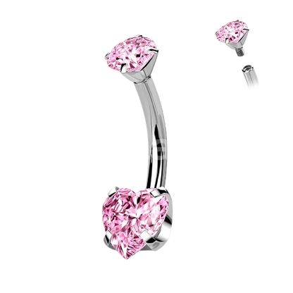 Implant Grade Titanium Internally Threaded Round CZ Top With Bottom Prong Set Heart CZ Belly Button Ring Belly Button Ring Skin Metals