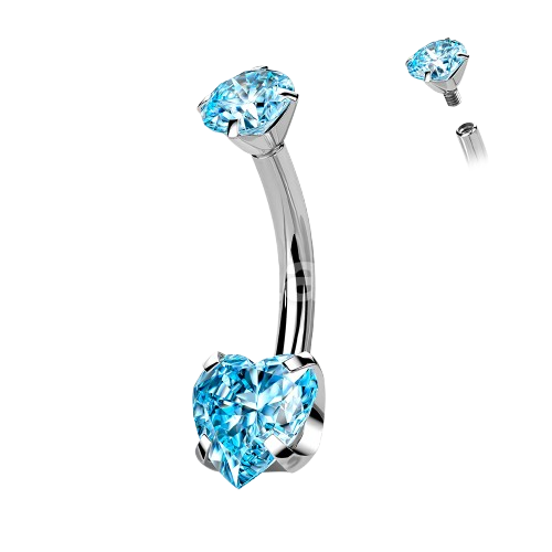 Implant Grade Titanium Internally Threaded Round CZ Top With Bottom Prong Set Heart CZ Belly Button Ring Belly Button Ring Skin Metals