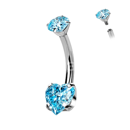 Implant Grade Titanium Internally Threaded Round CZ Top With Bottom Prong Set Heart CZ Belly Button Ring Belly Button Ring Skin Metals