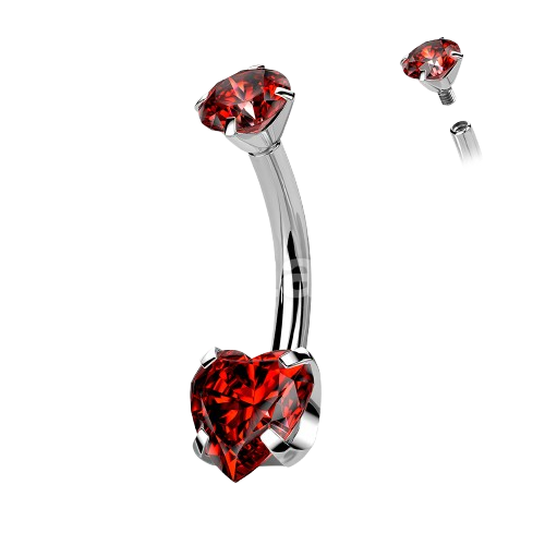 Implant Grade Titanium Internally Threaded Round CZ Top With Bottom Prong Set Heart CZ Belly Button Ring Belly Button Ring Skin Metals