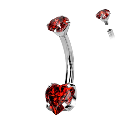 Implant Grade Titanium Internally Threaded Round CZ Top With Bottom Prong Set Heart CZ Belly Button Ring Belly Button Ring Skin Metals