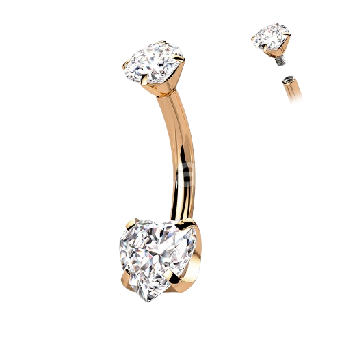 Implant Grade Titanium Internally Threaded Round CZ Top With Bottom Prong Set Heart CZ Belly Button Ring Belly Button Ring Skin Metals