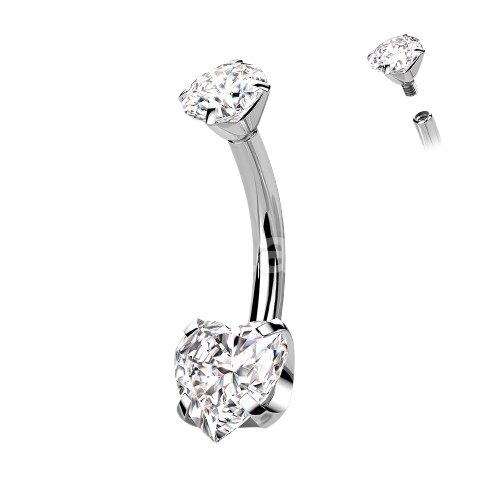 Implant Grade Titanium Internally Threaded Round CZ Top With Bottom Prong Set Heart CZ Belly Button Ring Belly Button Ring Skin Metals