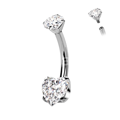 Implant Grade Titanium Internally Threaded Round CZ Top With Bottom Prong Set Heart CZ Belly Button Ring Belly Button Ring Skin Metals