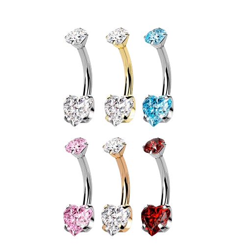 Implant Grade Titanium Internally Threaded Round CZ Top With Bottom Prong Set Heart CZ Belly Button Ring Belly Button Ring Skin Metals