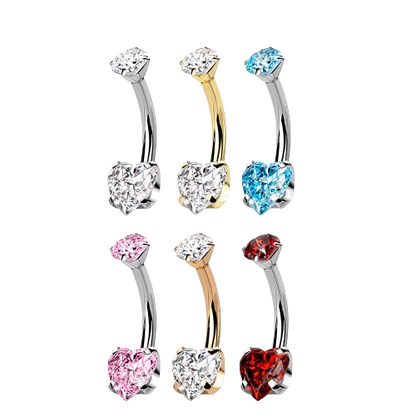 Implant Grade Titanium Internally Threaded Round CZ Top With Bottom Prong Set Heart CZ Belly Button Ring Belly Button Ring Skin Metals